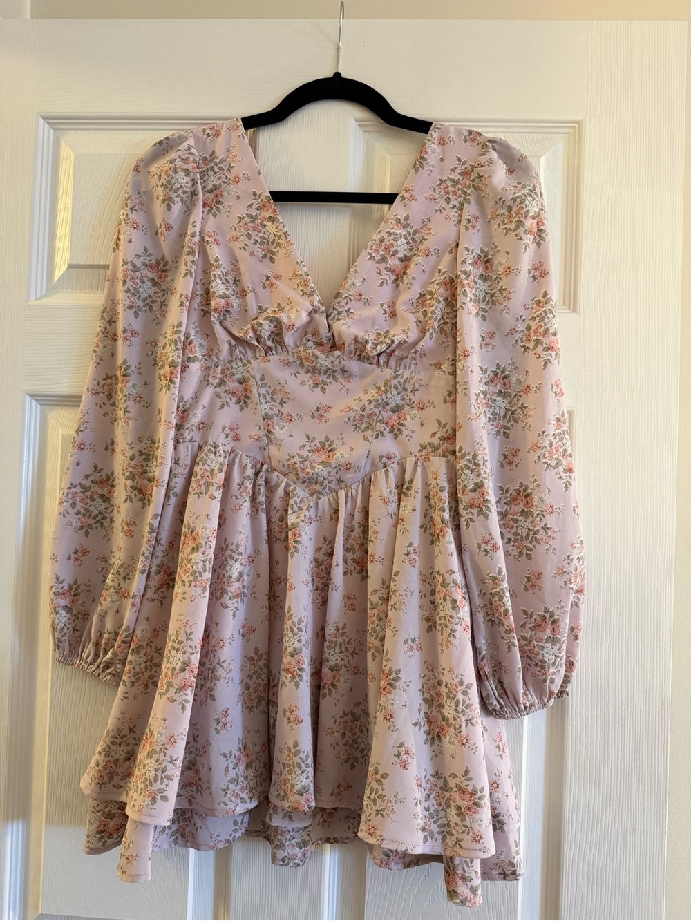 Altar'd State Blush Pink Floral V-Neck Long Sleeve Dress